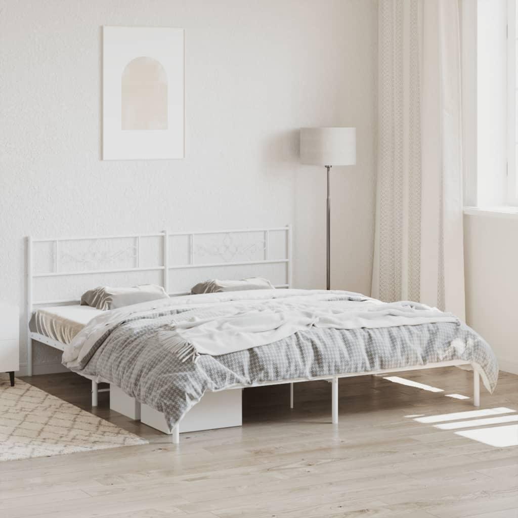 Sengeramme med sengegavl 193x203 cm metal hvid billede