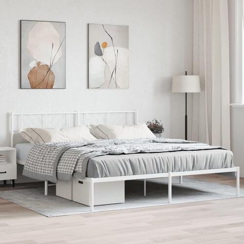 Sengeramme med sengegavl 200x200 cm metal hvid