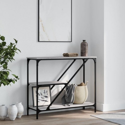 Konsolbord 88,5×30×75 cm i grå sonoma-eg med stålstel