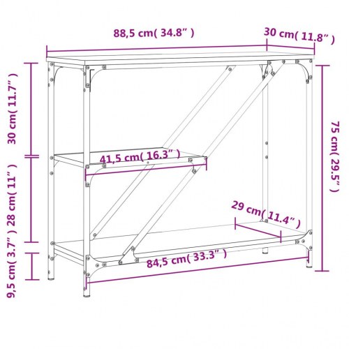 Konsolbord 88,5×30×75 cm i grå sonoma-eg med stålstel