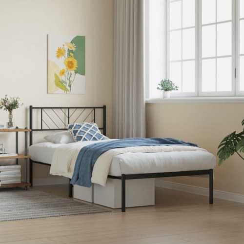 Sengeramme med sengegavl i metal - 90 x 190 cm, sort