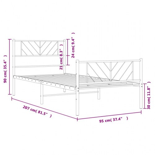 Sengeramme i metal med gavl og fodgærde 90×200 cm - sort