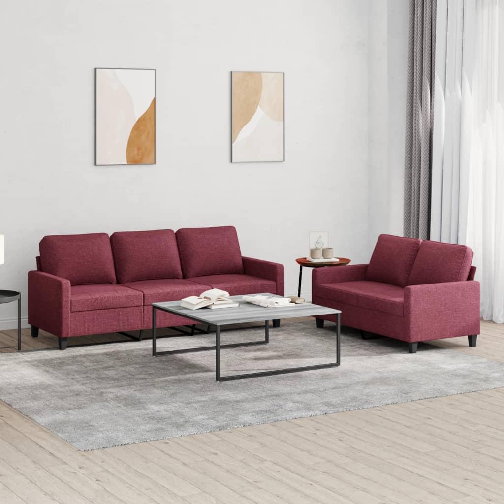 2 personers sofa med hynder stof vinrød