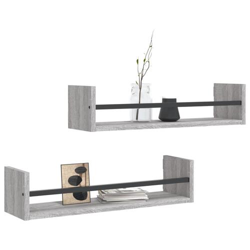 Væghylder 2 stk. 60x16x14 cm konstrueret træ grå sonoma-eg
