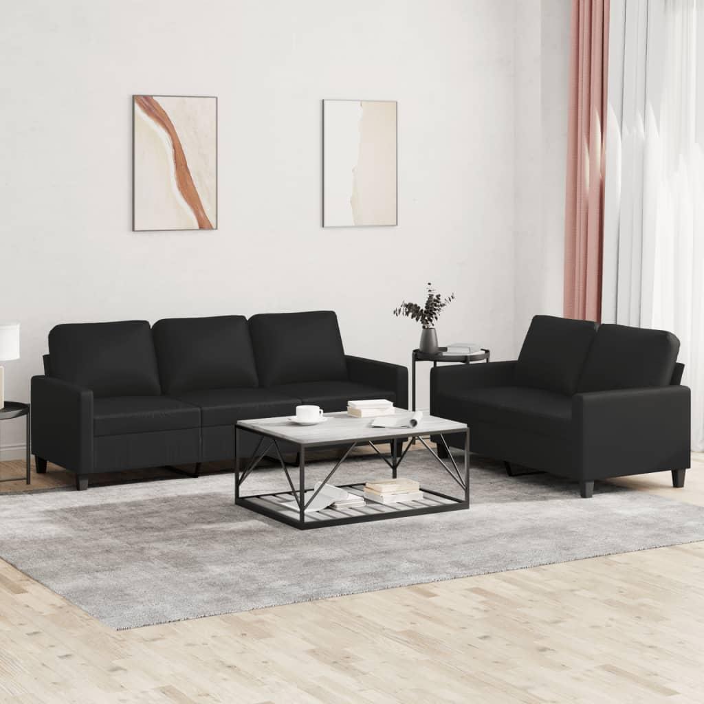 2 personers sofa med hynder kunstlæder sort