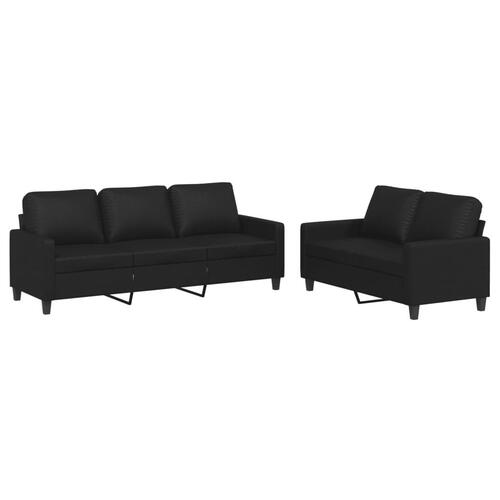 2 personers sofa med hynder kunstlæder sort