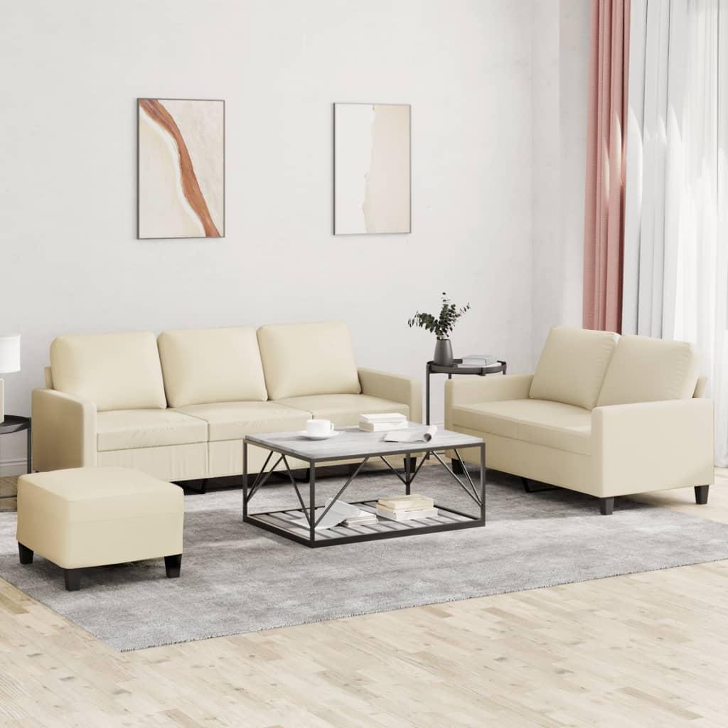 3 personers sofa med hynder kunstlæder Cremefarvet