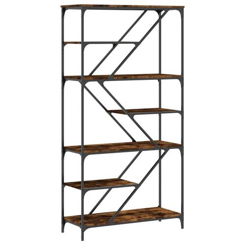 Bogreol 91x36x176 cm konstrueret træ og jern røget egetræ