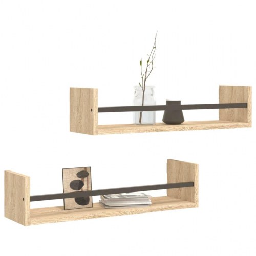 Væghylder med stænger 2 stk. 60×16×14 cm - sonoma-eg
