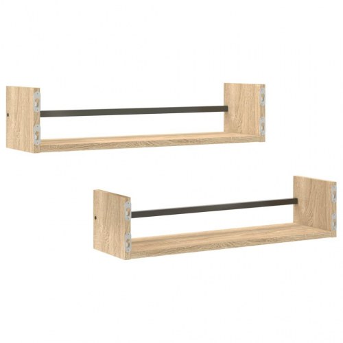 Væghylder med stænger 2 stk. 60×16×14 cm - sonoma-eg