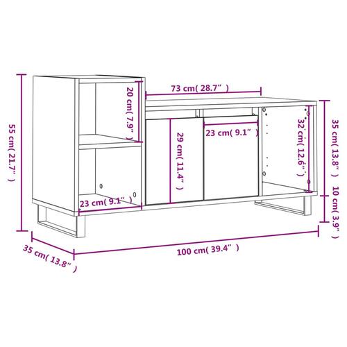 Tv-bord 100x35x55 cm konstrueret træ brun egetræsfarve