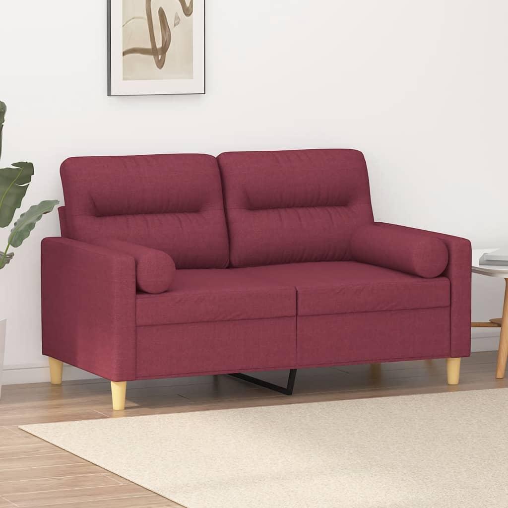 2-personers sofa med pyntepuder 120 cm stof vinrød billede