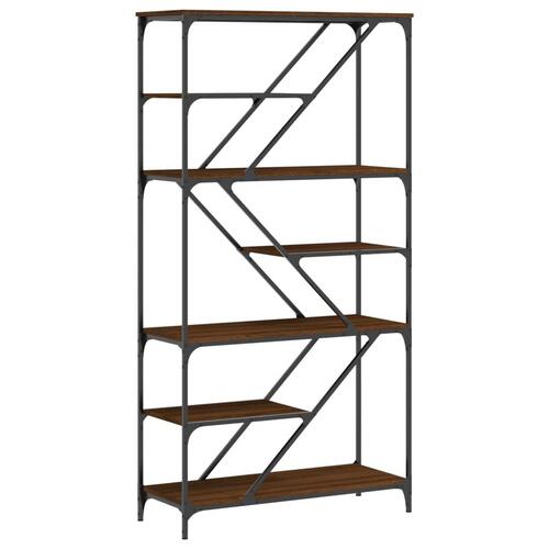 Bogreol 91x36x176 cm konstrueret træ og jern brunt egetræ