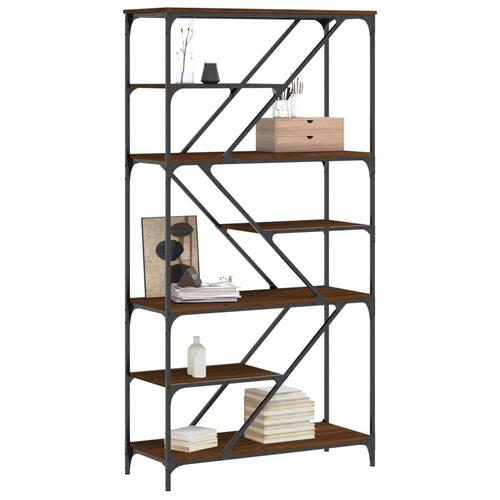 Bogreol 91x36x176 cm konstrueret træ og jern brunt egetræ