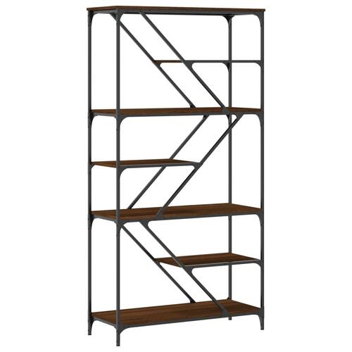 Bogreol 91x36x176 cm konstrueret træ og jern brunt egetræ