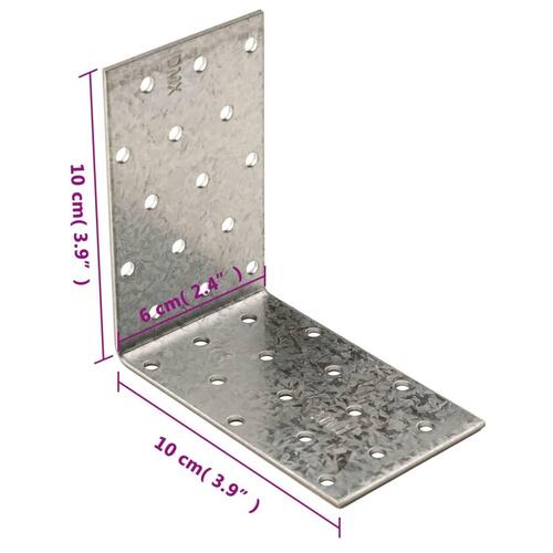 Vinkelbeslag 40 stk. 2 mm 100x60x100 mm galvaniseret stål