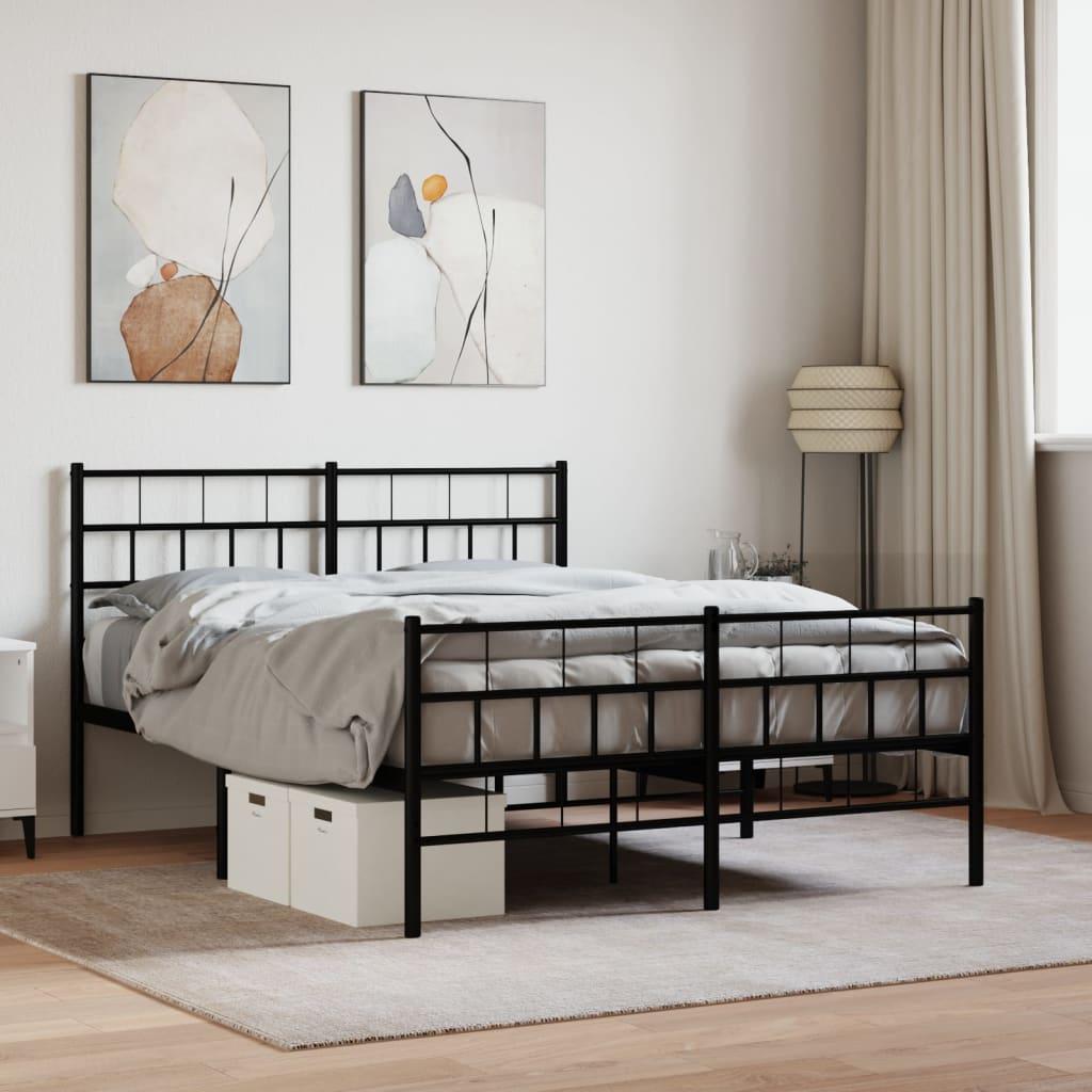Sengeramme med sengegavl og fodgærde 135x190 cm metal sort