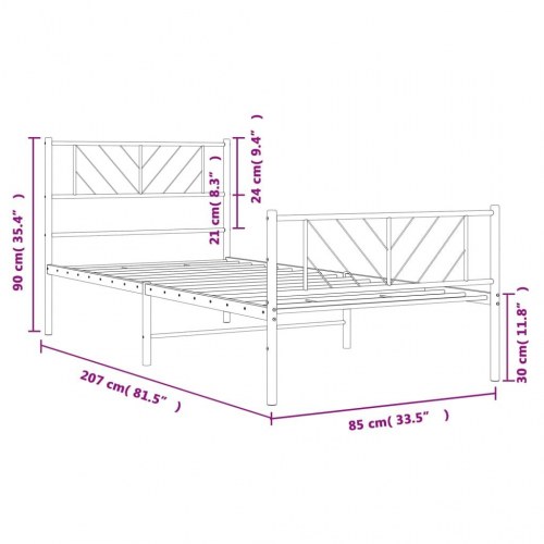 Sengeramme med gavl og fodgærde i metal 80x200 cm - sort