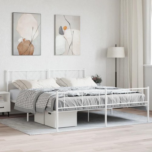 Sengeramme med gavl og fodgærde 183×213 cm - metal, hvid