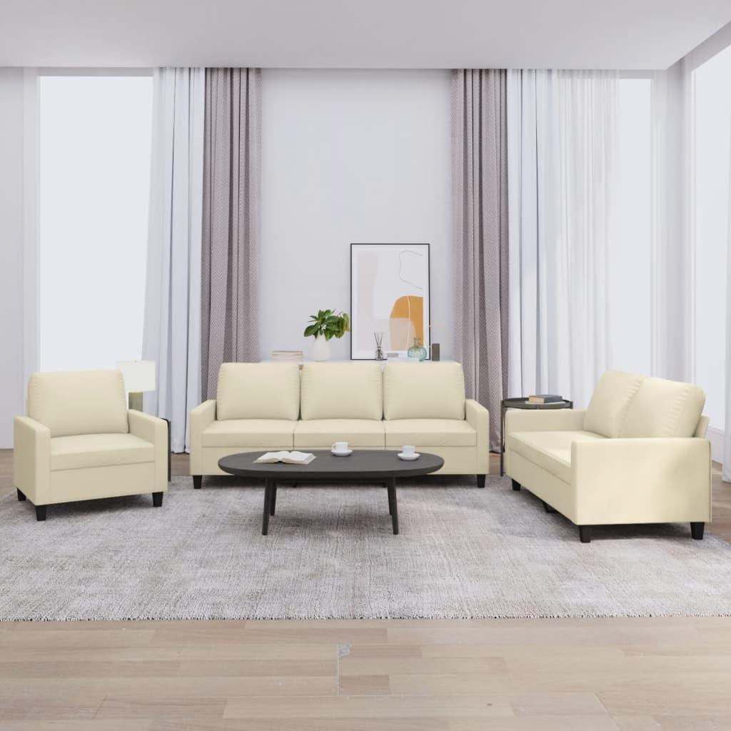 3 personers sofa med hynder kunstlæder Cremefarvet