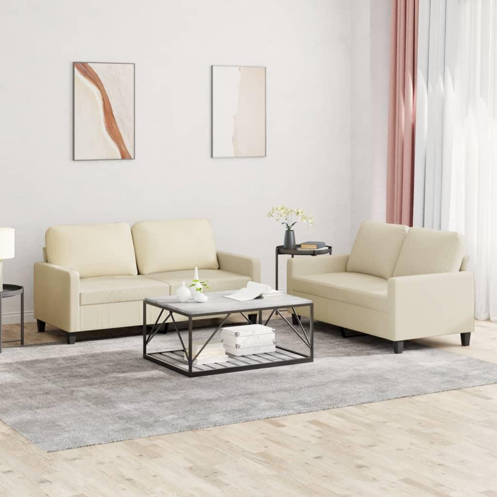 2 personers sofa med hynder kunstlæder Cremefarvet