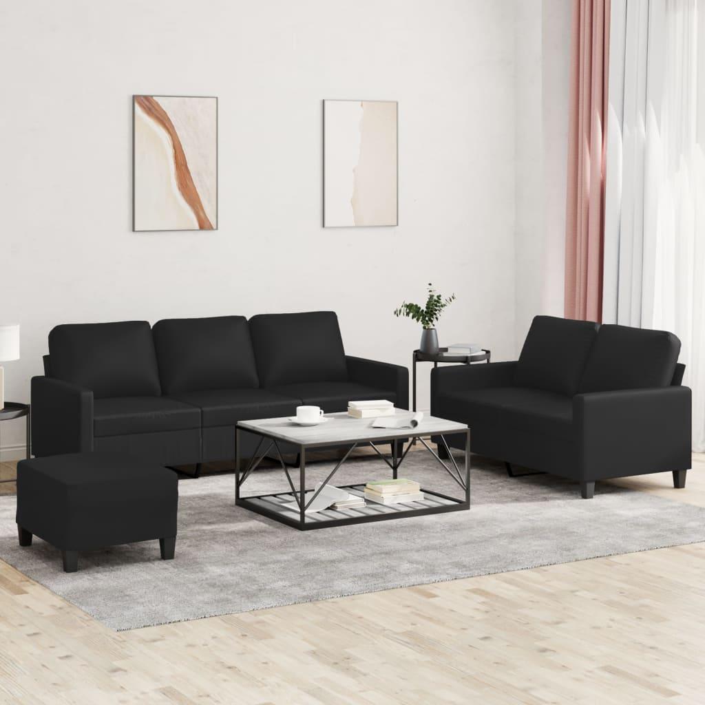 3 personers sofa med hynder kunstlæder sort