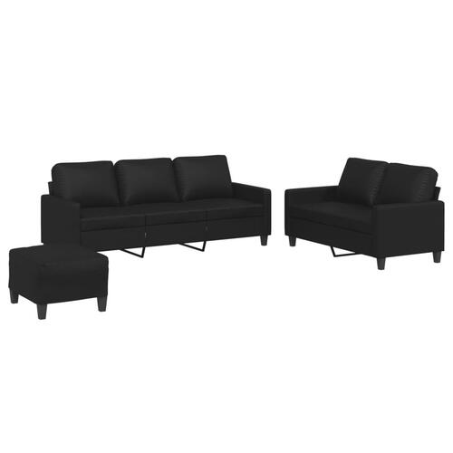 3 personers sofa med hynder kunstlæder sort