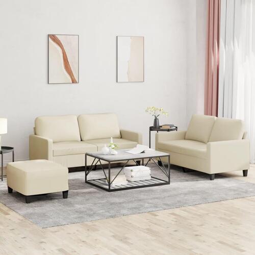3 personers sofa med hynder kunstlæder Cremefarvet
