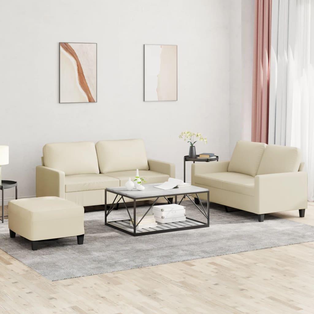 3 personers sofa med hynder kunstlæder Cremefarvet