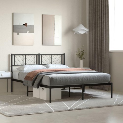 Sengeramme med sengegavl 140x200 cm - metal, sort