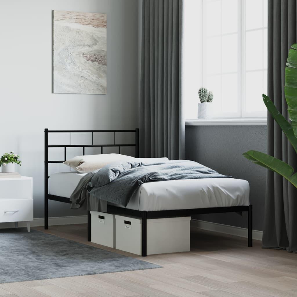 Sengeramme med sengegavl 75x190 cm metal sort
