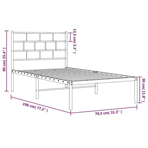 Sengeramme med sengegavl 75x190 cm metal sort