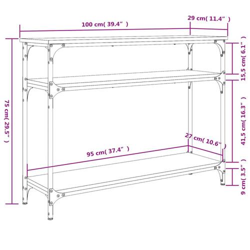 Konsolbord 100x29x75 cm konstrueret træ sort