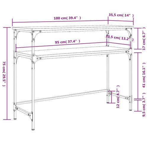 Konsolbord 100x35,5x75 cm konstrueret træ brunt egetræ