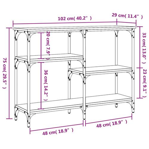 Konsolbord 102x29x75 cm konstrueret træ sort