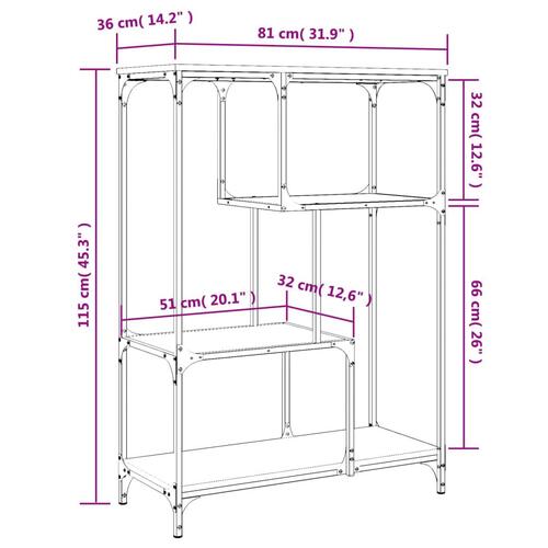Bogreol 81x36x115 cm konstrueret træ og jern sort