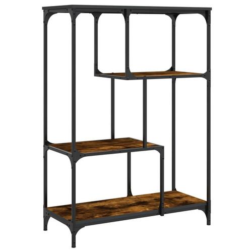 Bogreol 81x36x115 cm konstrueret træ og jern røget egetræsfarve