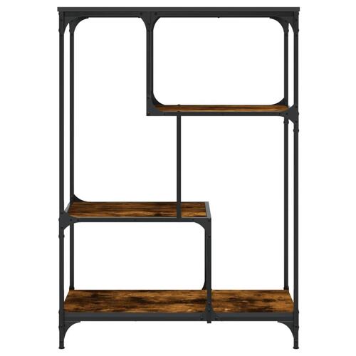 Bogreol 81x36x115 cm konstrueret træ og jern røget egetræsfarve