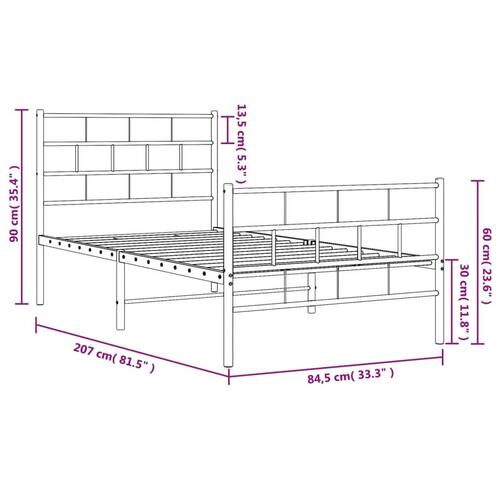 Sengeramme med sengegavl og fodgærde 80x200 cm metal sort