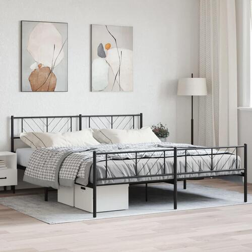 Sengeramme med sengegavl og fodgærde 200x200 cm metal sort