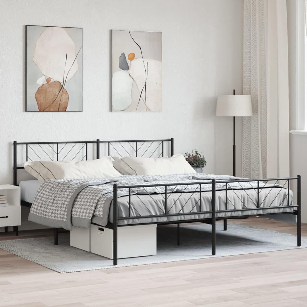 Sengeramme med sengegavl og fodgærde 200x200 cm metal sort