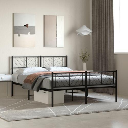 Sengeramme med sengegavl og fodgærde 120x190 cm metal sort