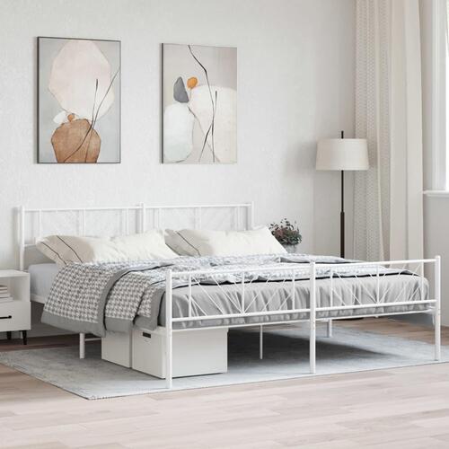Sengeramme med sengegavl og fodgærde 180x200 cm metal hvid