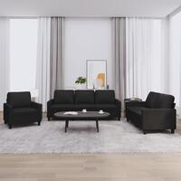 3 personers sofa med hynder kunstlæder sort