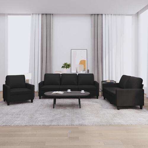 3 personers sofa med hynder kunstlæder sort