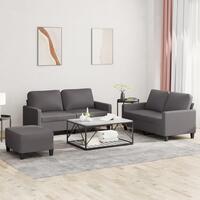 3 personers sofa med hynder kunstlæder grå