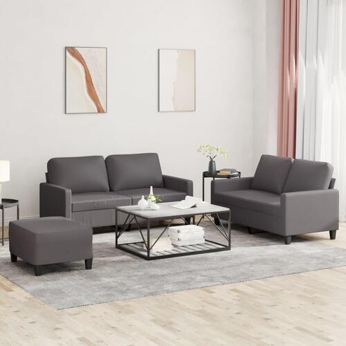 3 personers sofa med hynder kunstlæder grå