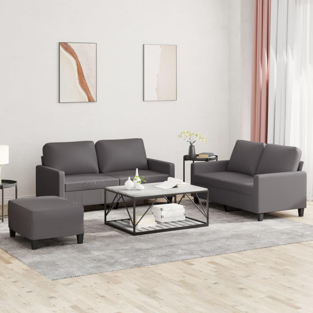3 personers sofa med hynder kunstlæder grå