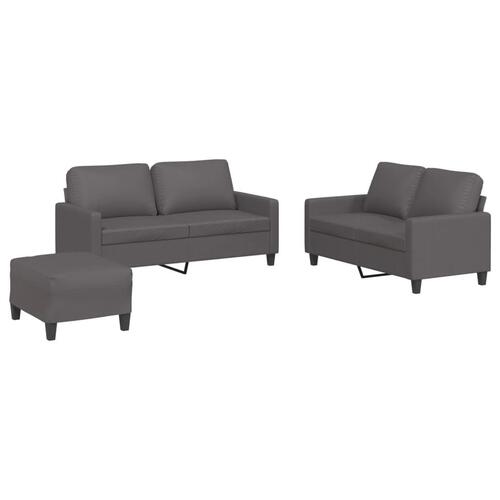 3 personers sofa med hynder kunstlæder grå