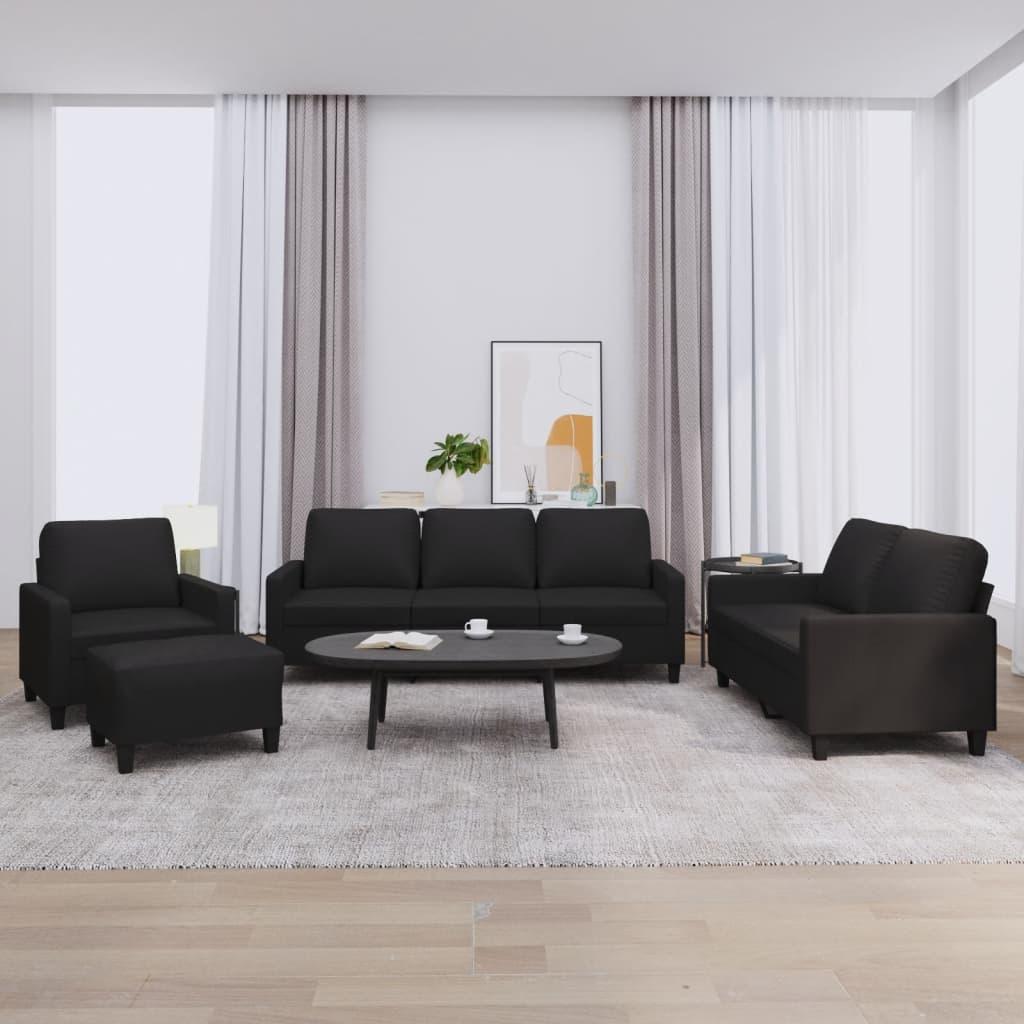 Sofasæt 4 dele med hynder kunstlæder sort